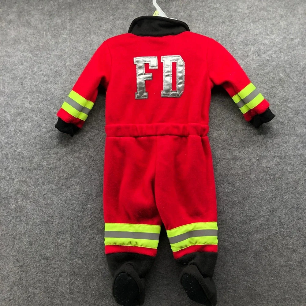Baby Boys 6-9M Firefighter Costume Jumpsuit Red Fleece Halloween Footed